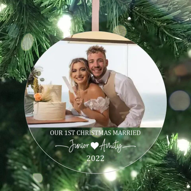 First Christmas Married Ornament, Mr & Mrs Christmas Ornament, Wedding Gift, Personalized Mr Mrs Wedding Ornament, Acrylic Photo Ornament