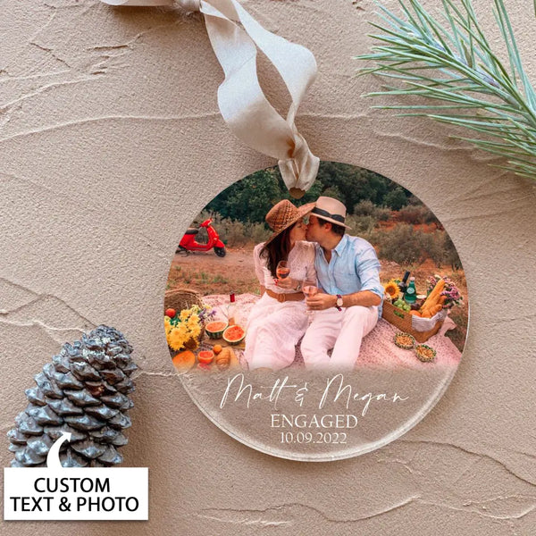 Engaged Christmas Ornament, First Christmas Engaged Ornament, Engagement Ornament, Personalized Engagement Gift For Couple, Photo Ornament