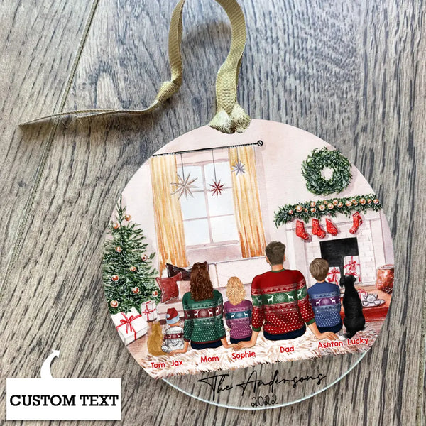 Personalized Family Ornament, Family With Pets, Custom Christmas Ornament, Christmas Keepsake, Christmas Gift, Christmas Bauble Decoration