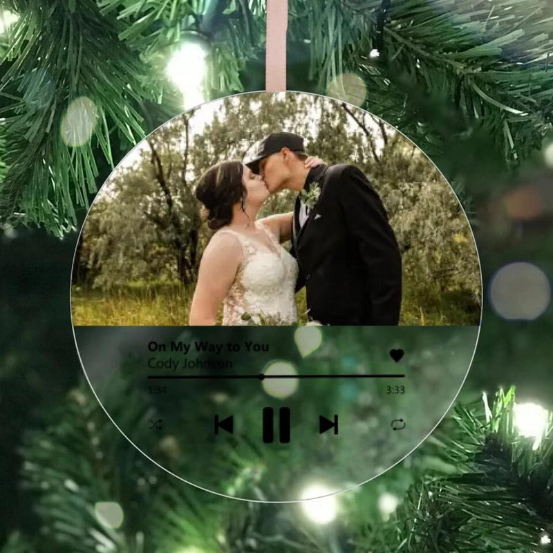 Engaged Christmas Ornament, First Christmas Married Ornament, Custom Album Cover Music Ornament, Personalized Wedding Gift, Photo Ornament