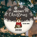 Personalised Meowy Christmas Red Wooden Circle Ceramic Ornament - Personalized Cat Lovers Decorative Christmas Ornament