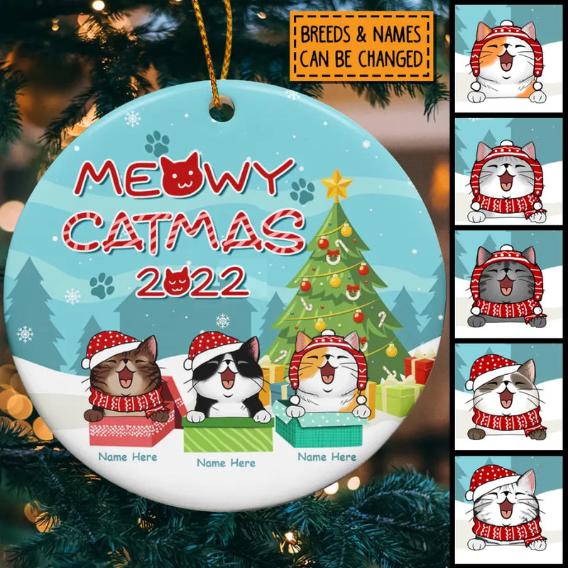 Meowy Catmas 2022 - Cats In The Gift Box - Personalized Cat Christmas Ornament