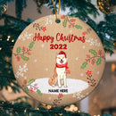 Personalised Happy Christmas 2022 Brown Circle Ceramic Ornament - Personalized Dog Lovers Decorative Christmas Ornament