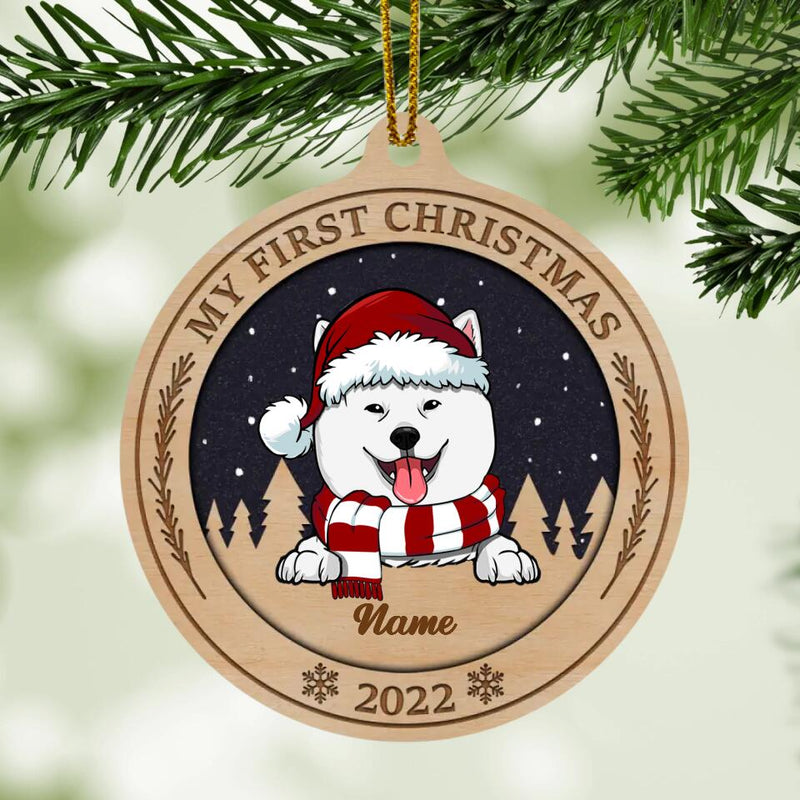 Personalized My First Christmas 2022 Ball-Shaped Wooden Ornament, Personalized Dog Lovers Decorative Christmas Ornament
