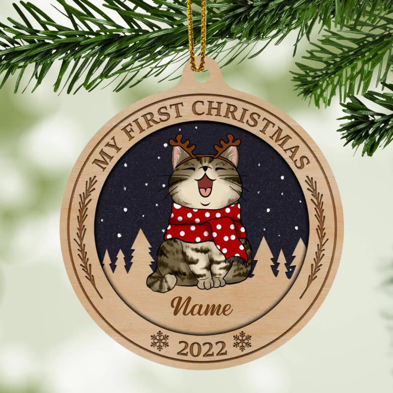 Personalised My First Christmas 2022 Ball Shaped Wooden Ornament - Personalized Cat Lovers Decorative Christmas Ornament