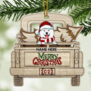 Merry CHristmas 2022 Wooden Truck Shape Shaped Wooden Ornament - Personalized Dog Lovers Decorative Christmas Ornament