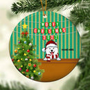 Woofy Christmas 2022 Green Stripes Wall Circle Ceramic Ornament - Personalized Dog Lovers Decorative Christmas Ornament
