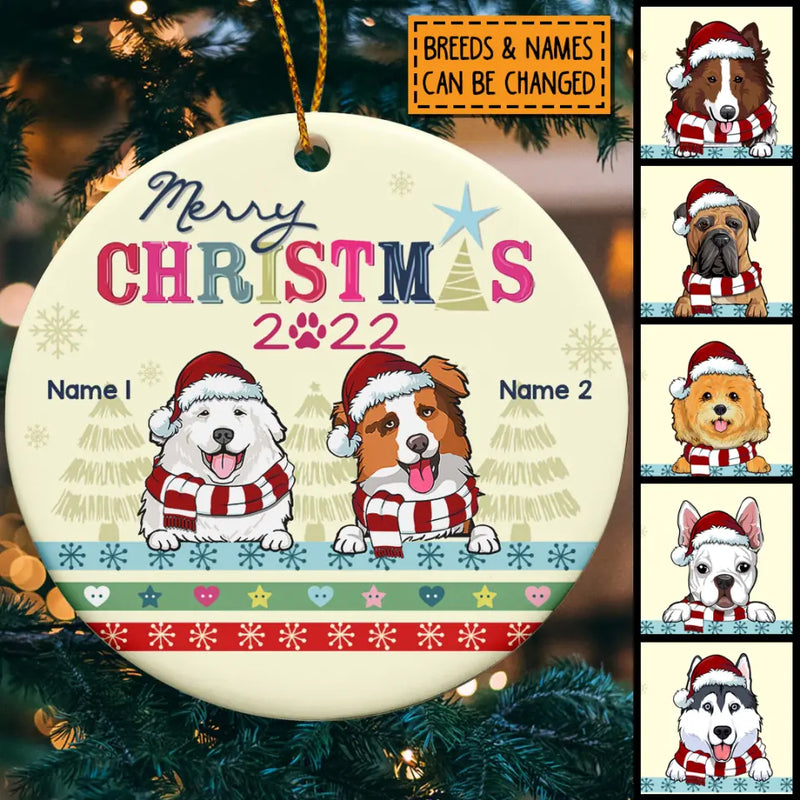 Personalised Merry Xmas 2022 Pale Yellow Circle Ceramic Ornament - Personalized Dog Lovers Decorative Christmas Ornament