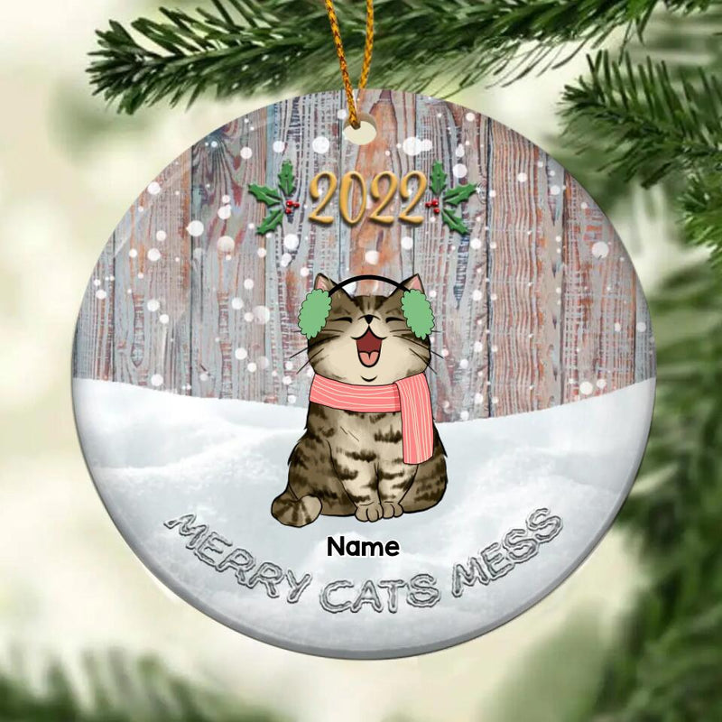 Merry Cats Mess, 2022 Christmas Bauble, Circle Ceramic Ornament, Personalized Cat Breeds Ornament, Cat Lovers Gifts