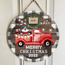 Christmas Door Decorations, Gifts For Cat Lovers, Merry Christmas 2022 Cats On Red Truck Welcome Door Signs , Cat Mom Gifts