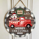 Christmas Door Decorations, Gifts For Dog Lovers, Merry Christmas 2022 Dogs On Red Truck Welcome Door Signs , Dog Mom Gifts