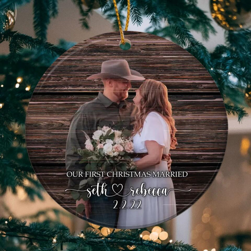 Our First Christmas Married Ornament, Personalized Photo Ornament, Wedding Gift, Mr and Mrs Christmas Ornament, Just Married Couple Gift