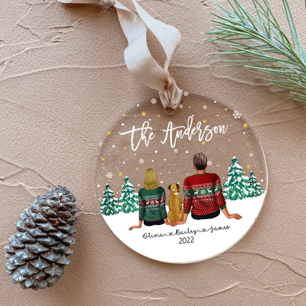 Personalized Christmas Couple With Dog Ornament, Custom Family Ornament, Family Christmas Ornament, Family Portrait, Family Christmas Gift