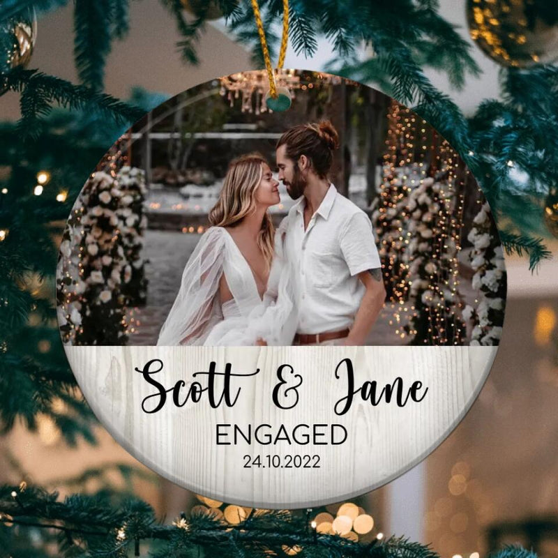 Personalized Engaged Ornament with Photo, Engagement Ornament, Engagement Photo Gift, Engaged Christmas Ornament, Custom Engagement Gift