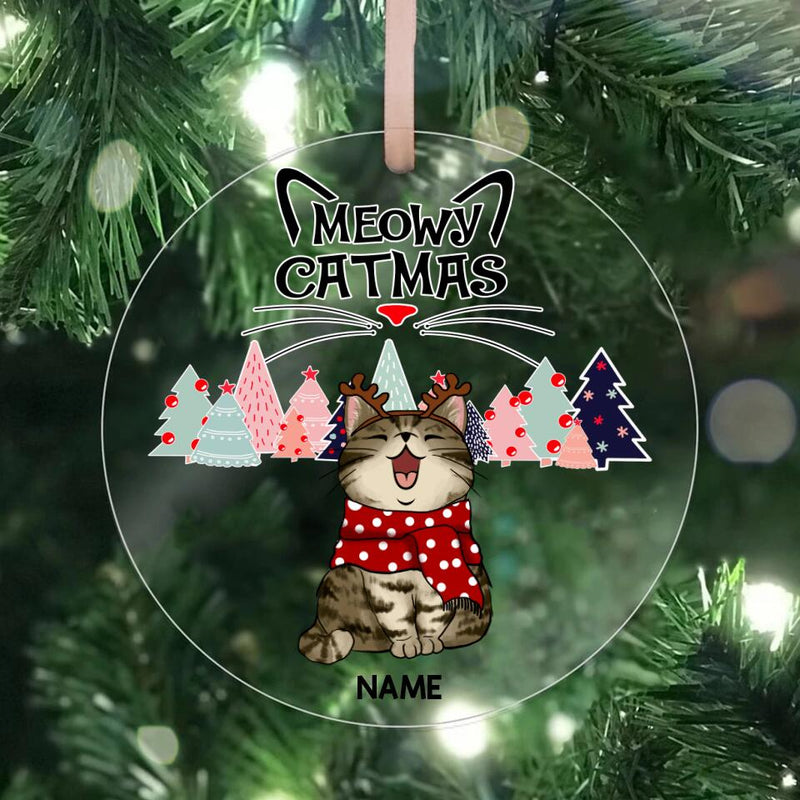 Christmas Acrylic Ornament, Gifts For Cat Lovers, Meowy Catmas Cats With Pine Trees Personalized Ornament