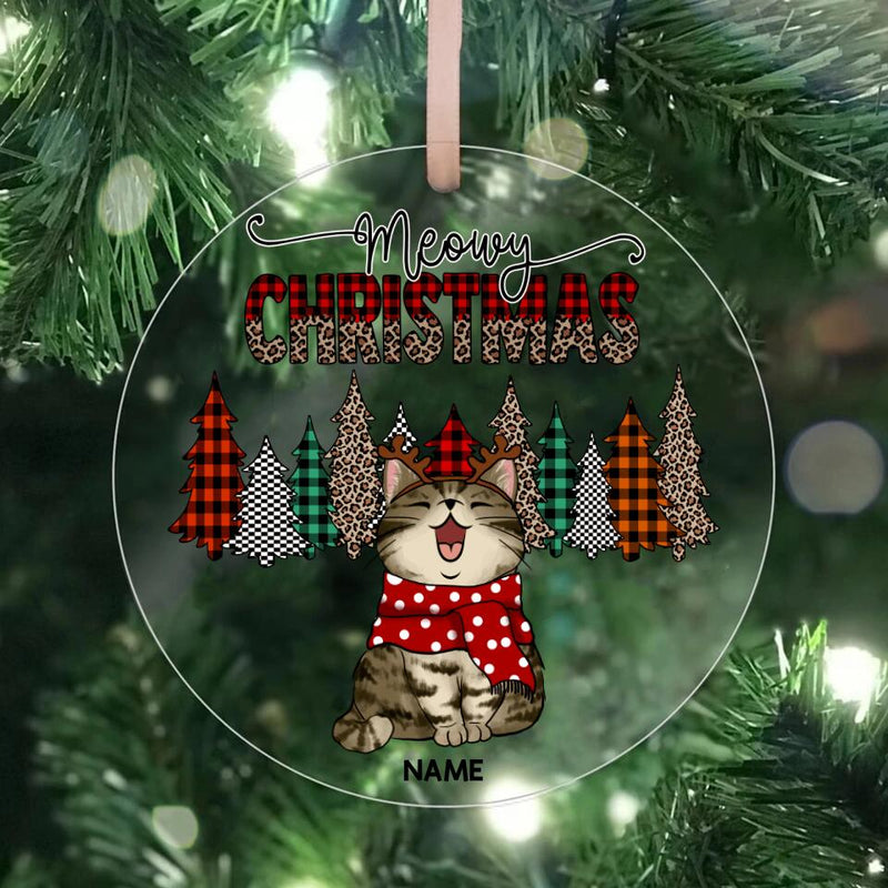 Christmas Acrylic Ornament, Gifts For Cat Lovers, Meowy Christmas Leopard & Plaid Christmas Trees Personalized Ornament