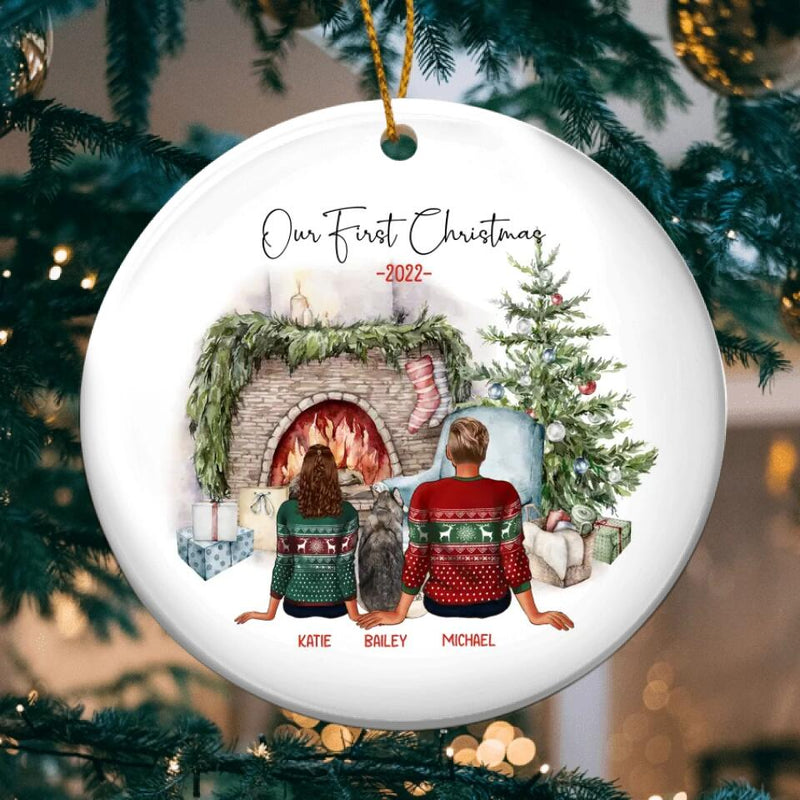 Personalized Christmas Couple With Dog Ornament, Pet Family Ornament, Custom Christmas Ornament, Christmas Keepsake, Family Christmas Gift