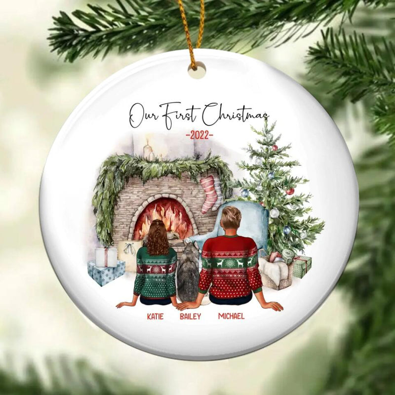 Personalized Christmas Couple With Dog Ornament, Pet Family Ornament, Custom Christmas Ornament, Christmas Keepsake, Family Christmas Gift