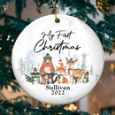 Baby's FIRST Christmas Ornament, Baby Ornament, Personalized Christmas Ornament, Woodland Forest Animals Ceramic Ornament, First Christmas
