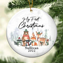 Baby's FIRST Christmas Ornament, Baby Ornament, Personalized Christmas Ornament, Woodland Forest Animals Ceramic Ornament, First Christmas