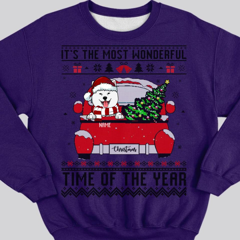 Custom Dog Ugly Christmas Sweater, Its The Most Wonderful Time Of The Year Sweatshirt, Personalized Dog Sweatshirt, Christmas Dog Sweatshirt