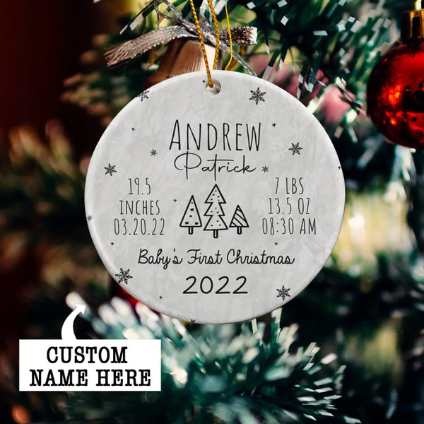Baby's First Christmas Ornament, Birth Announcement, New Baby Ornament, Birth Stats Keepsake, First Christmas Bauble, Baby Shower Gift