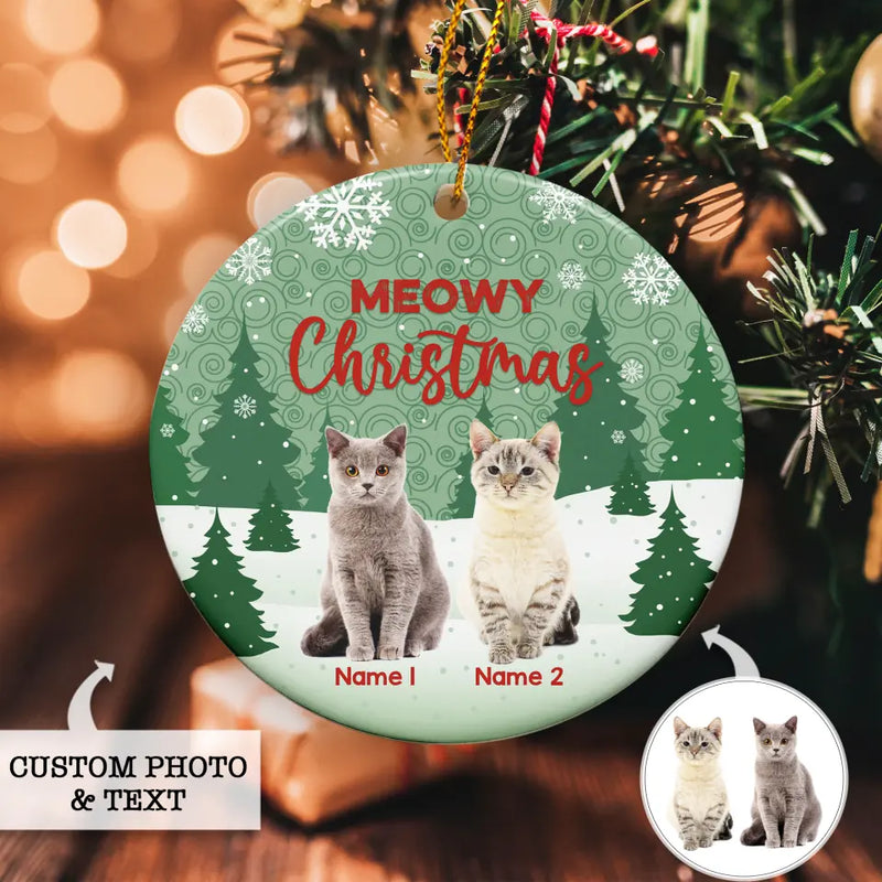 Personalized Cat Ornament, Custom Cat Christmas Ornament, Meowy Christmas Cat Photo Ornament, Cat Portrait Ornament, Cat Holiday Gift