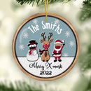 Merry X-Mask Ornament, Custom Family Ornament, Funny Snowman Reindeer Santa 2022 Christmas Ornament, Pandemic Ornament, 2022 Covid Ornament