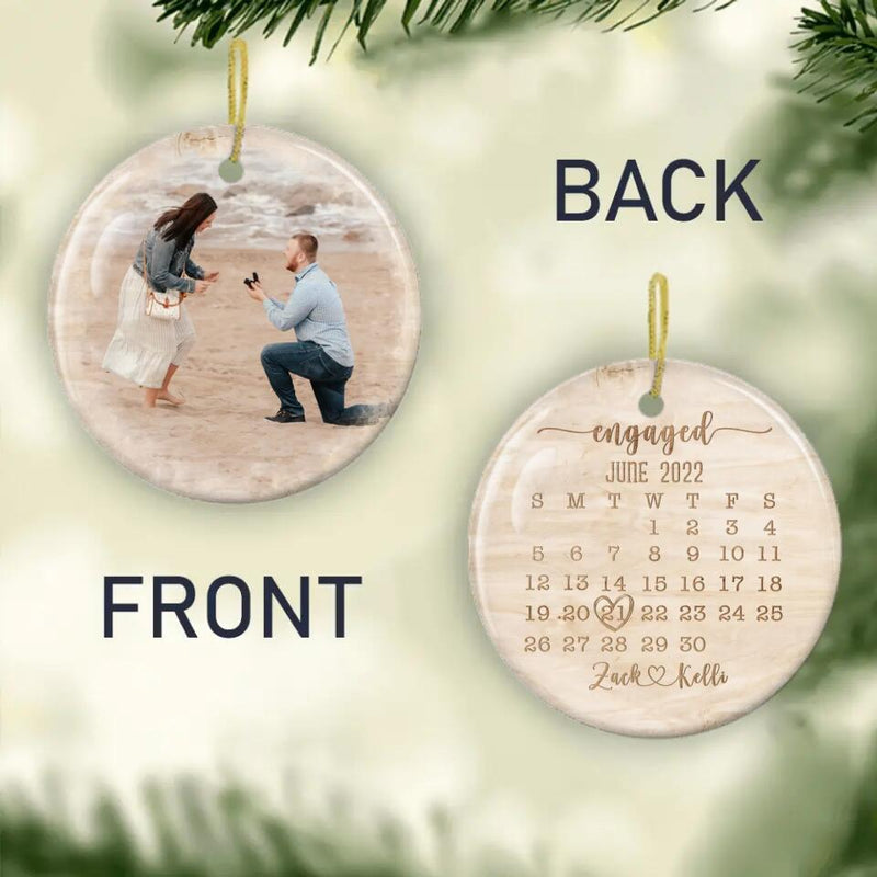Personalized Engaged Ornament with Photo, Engaged Christmas Ornament, Custom Engagement Gift, Engagement Party Gift, Calendar Ornament