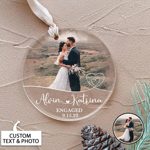 Personalized Engaged Ornament, Engaged Christmas Ornament, Custom Watercolor Couple Portrait Ornament, Custom Engagement Gift For Couple v1