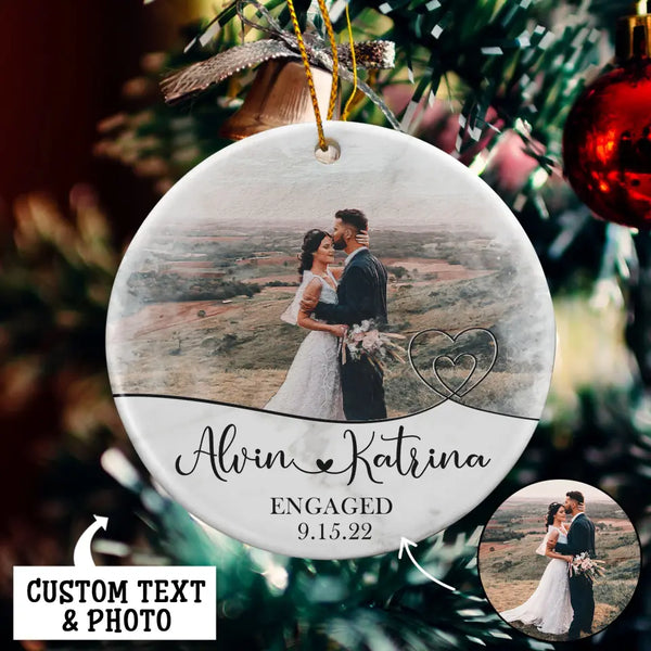Personalized Engaged Ornament, Engaged Christmas Ornament, Custom Watercolor Couple Portrait Ornament, Custom Engagement Gift For Couple v2