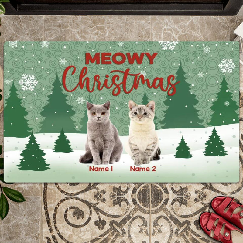 Meowy Christmas Cat Coir Mat Easy to Clean Rug for Entryway Indoor