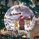 Girl And Dogs Watching Santa Sleigh Circle Ceramic Ornament - Personalized Dog Lovers Decorative Christmas Ornament