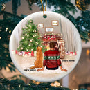 Me And My Dog Front Fireplace Circle Ceramic Ornament - Personalized Dog Lovers Decorative Christmas Ornament