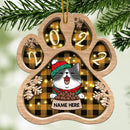 Xmas Cat With Food Bowl Custom Color Paw Shaped Wooden Ornament - Personalized Cat Lovers Decorative Christmas Ornament