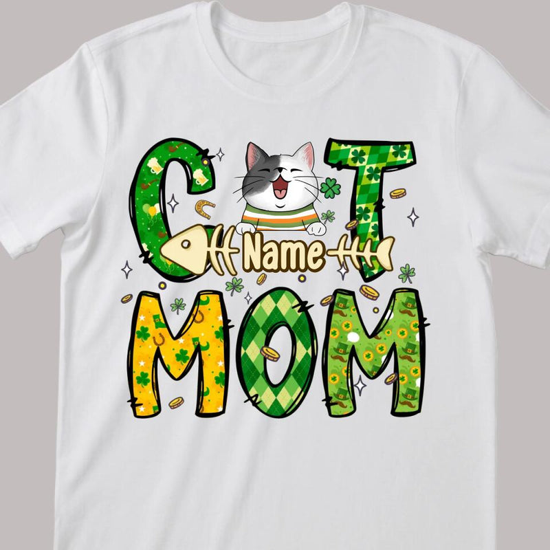 St Patrick's Day Cat Mom T-Shirt, Personalized Cat Shirt, Cat St Patricks Day Shirt, Custom Cat Mom Shirt, Cat Lovers Shirt, Cat Mom Gift