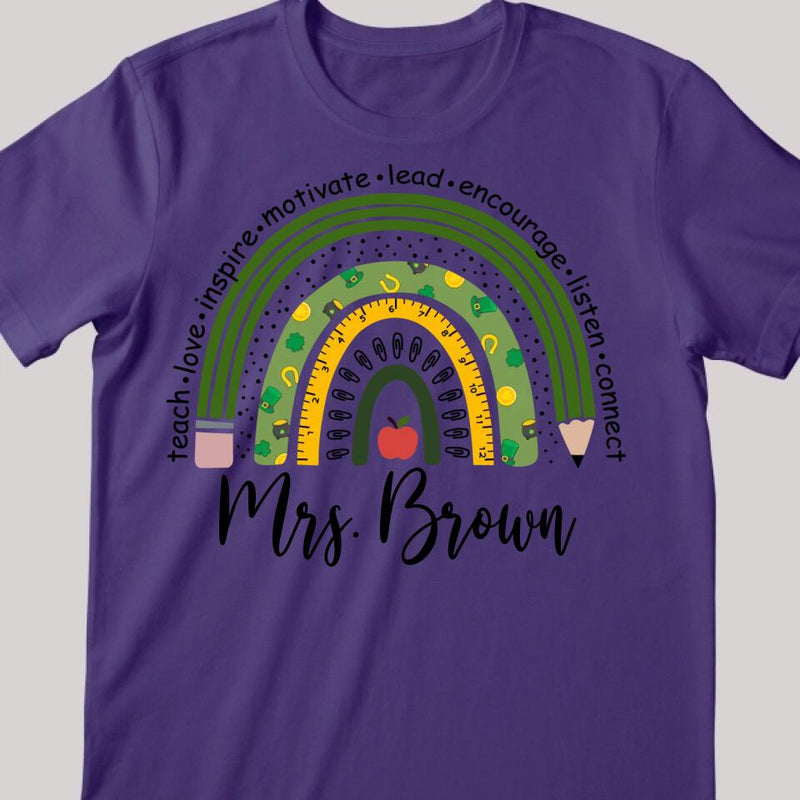 Rainbow Teacher St Patricks Day Shirt, Personalized Teacher Shirt, St Patricks Day Teacher T-Shirt, Irish Teacher Shirt, Gift for Teacher