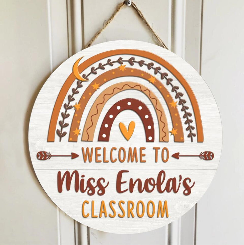 Personalized Teacher Door Sign, Teacher Gift, Boho Rainbow Door Hanger, Teacher Welcome Sign, Classroom Door Sign, Native American Decor