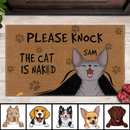 Pawzity Funny Welcome Mat, Gifts For Cat Lovers, Please Knock The Cat Is Naked Outdoor Door Mat