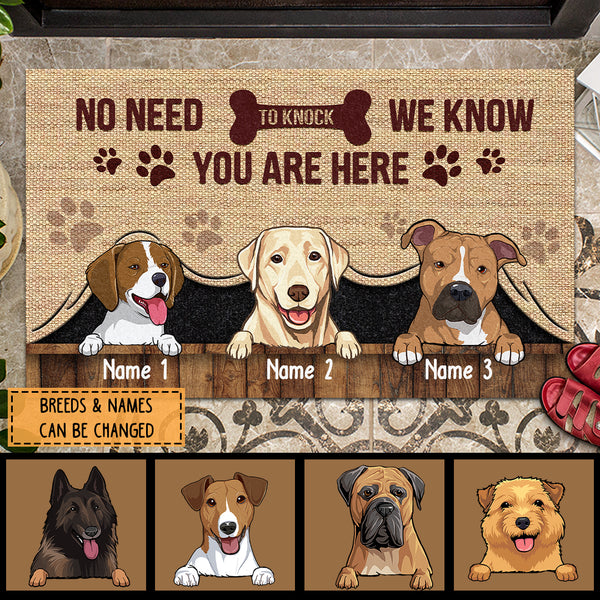 Pawzity No Need To Knock Personalized Doormat, Gifts For Dog Lovers, We Know You Are Here Vintage Front Door Mat