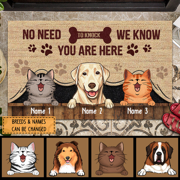 Pawzity No Need To Knock Personalized Doormat, Gifts For Pet Lovers, We Know You Are Here Vintage Front Door Mat