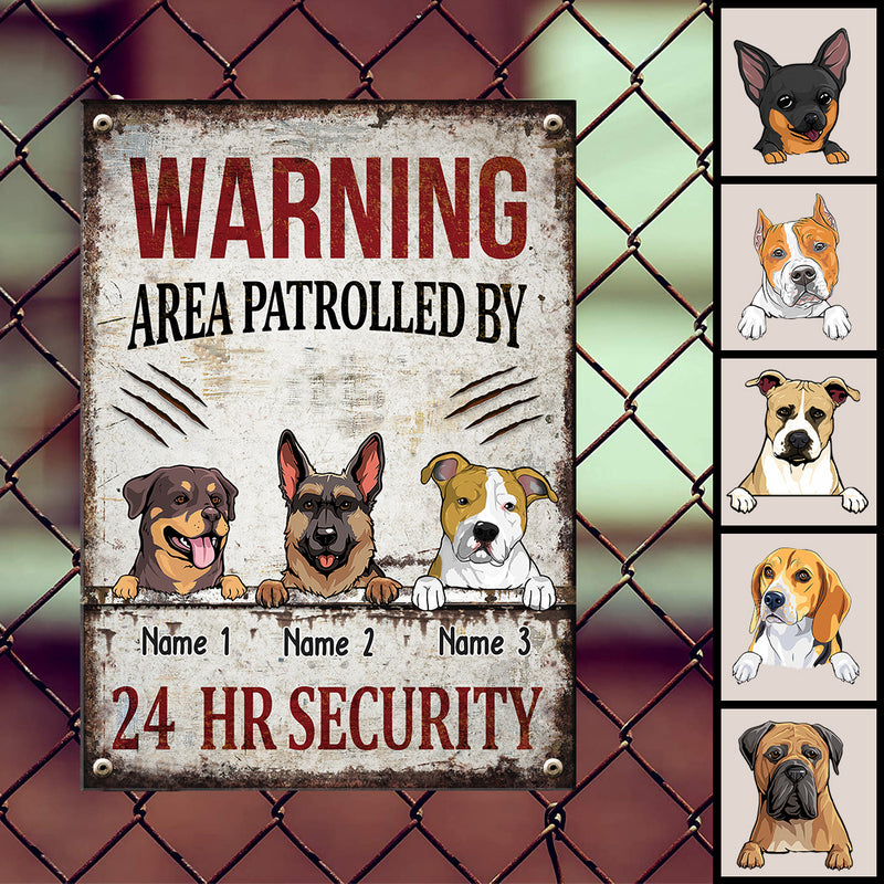 Pawzity Warning Metal Yard Sign, Gifts For Dog Lovers, Area Patrolled By 24 HR Security Funny Warning Signs