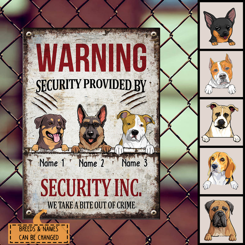 Pawzity Warning Metal Yard Sign, Gifts For Dog Lovers, Security Provided By Security Inc. We Take A Bite Out Of Crime