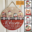 Christmas Welcome Door Sign, Gift For Pet Lovers, Hope You Like Dogs & Cats Home Sweet Home Signs, Jute Canvas Theme