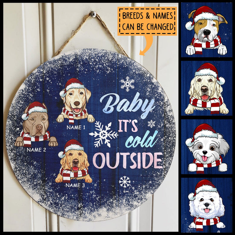 Christmas Door Decorations, Gifts For Dog Lovers, Baby It's Cold Outside Welcome Door Signs, Dark Blue Background , Dog Mom Gifts