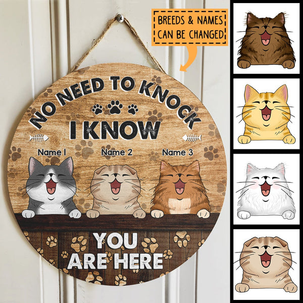 Pawzity No Need To Knock We Know You Are Here Custom Wooden Sign, Gifts For Cat Lovers, Funny Signs , Cat Mom Gifts