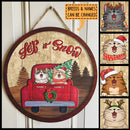 Christmas Door Decorations, Gifts For Cat Lovers, Let It Snow Welcome Door Signs, Cats On Red Truck With Pine Trees , Cat Mom Gifts