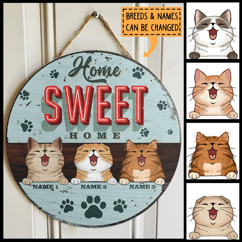 Pawzity Home Sweet Home Signs, Gifts For Cat Lovers, Pastel Blue Background Welcome Door Sign , Cat Mom Gifts