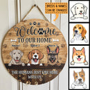 Pawzity Welcome To Our Home Custom Wooden Sign, Gifts For Dog Lovers, The Humans Just Live Here With Us Funny Signs , Dog Mom Gifts