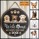 Pawzity Custom Wooden Signs, Gift For Dog Lovers, Welcome We Hope You Like Dogs Home Sweet Home Signs, Black Background , Dog Mom Gifts